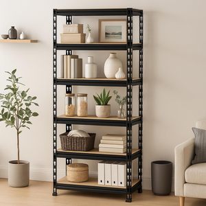 Heavy Duty 6 Shelf <b>Garage</b> Storage <b>Rack</b> | Adjustable Metal Shelving Unit with Wooden Boards (Black) - Product Image 1