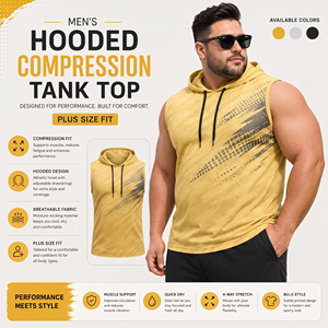 <b>Men</b> Custom Printed Hooded Tank Top Plus Size Fitness Wear Compression <b>Singlet</b> Quick Dry Yoga Top <b>Men</b> Customized Sportswear Vest - Product Image 5