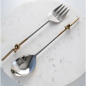 Ensemble de cuillères et fourchettes à salade au design vintage, en acier inoxydable et manche en laiton, pour la maison et les événements - Product Image 5