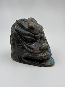 Escultura de Máscara Oni de Labradorita |   Guardián Demoníaco Japonés Tallado a Mano para Decoración Gótica, Coleccionistas y Regalos - Product Image 2