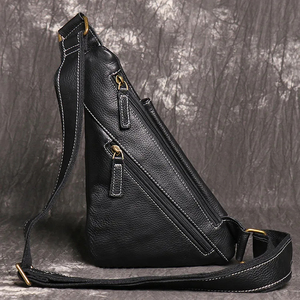 Bolso de Pecho de Cuero Genuino, Diseño Minimalista, Cierre de Cremallera, Duradero, para Uso Diario en Todas las Estaciones, para Hombres y Mujeres - Product Image 3
