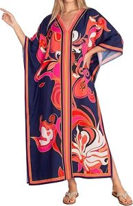 Floral Print Maxi <b>Kaftan</b> Dress Sleeveless Loose O-Neck <b>Summer</b> Casual Woven Polyester Boho Style - Product Image 3