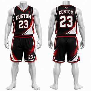 Ensemble Maillot et Short de Basketball Personnalisé Noir, Rouge et Blanc – Tenue de Sport Professionnelle Respirante pour Équipe – Match Personnalisé - Product Image 1