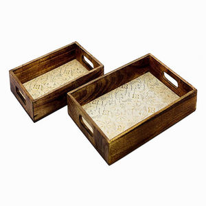 Plateau de service en bois élégant et artistique, plateau décoratif pour présenter les repas et le café, 2ème génération développée - Product Image 1