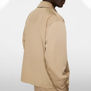 Men's Beige <b>Canvas</b> Shirt Jacket Turn-down Collar Regular Fit Workwear Style Solid Color Button Closure Autumn Wear - Product Image 5