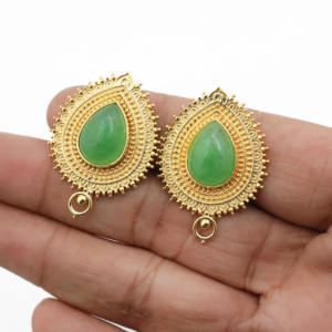 Vintage-Inspired 18k Gold-Plated Stud Earrings with <b>Jade</b> Gemstone <b>Jewelry</b> - Product Image 6