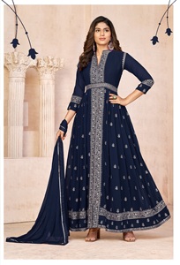 Traje Anarkali Semisentado de Georgette Sintético Bordado de Dhwaja Export - Product Image 3