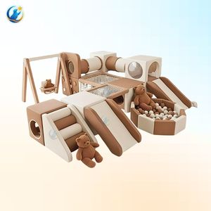 Maison de jeu intérieure en contreplaqué et PVC au design attrayant avec motif arc-en-ciel et tapis en mousse souple pour équipement de terrain de jeu à domicile pour enfants - Product Image 4