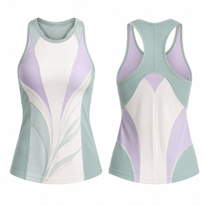 MEGAMAPLE Women's Color Blocking <b>Racerback</b> Tank <b>Top</b> Quick Dry Heat-Transfer Printed Polyester Knitted O-Neck High Street Style - Product Image 1