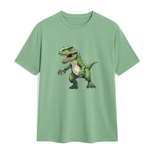 T-shirt vert pour homme avec imprimé dinosaure de dessin animé, col rond, manches courtes, jersey décontracté, coupe classique, logo sur le devant - Product Image 1