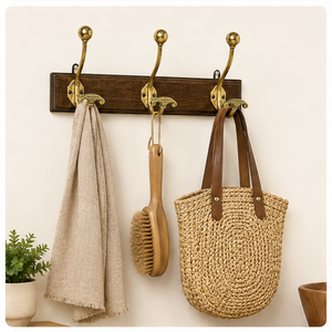 Porte-manteau mural en laiton antique et bois massif, 3 crochets, robuste, pour l'entrée, idéal pour la décoration de maison de luxe, au meilleur prix - Product Image 4