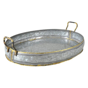 Set Of 3 Galvanized Metal Oval Serving <b>Trays</b> With Iron Handles Vintage Farmhouse Style Decorative Home And Restaurant <b>Tray</b> - Product Image 6