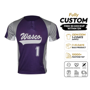 เสื้อเบสบอล Wasco แบบสั่งทำพิเศษ ทรงยูนิเซ็กซ์ แขนสั้น ระบายเหงื่อได้ดี ต้านเชื้อแบคทีเรีย คอวี ติดกระดุม ผลิตจากโพลีเอสเตอร์ สำหรับทีม - Product Image 1