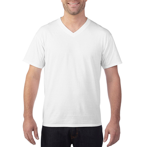 T-shirt blanc pour homme à col en V, manches courtes, coupe classique, 100% coton jersey, couleur unie, design simple, t-shirt à col en V - Product Image 1