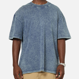 Wholesale <b>Men</b> <b>Blue</b> Acid-Wash Oversized T-Shirt T Shirts Cotton Breathable Short Sleeve Plain Blank Design Low Price OEM Services - Product Image 1