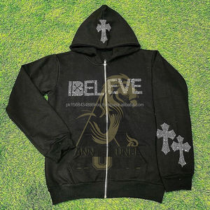 Streetwear Vintage Coton 500 Gsm Hoodies French Terry Cropped hommes Strass Hoodies - Product Image 6