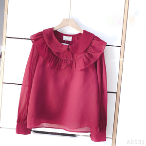 Blusa de Chifón para Mujer al por Mayor, Manga Larga, Cuello con Volantes, Color Sólido, Elegante, para Oficina, Ropa de Trabajo, para Proveedores de Boutiques - Product Image 4