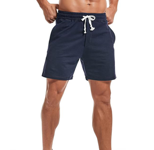 Shorts Bermuda Homme Couleur Unie en Nylon/Acrylique Taille Haute Élastique avec Cordon de Serrage Décontracté Respirant Tissu Peigné - Product Image 1