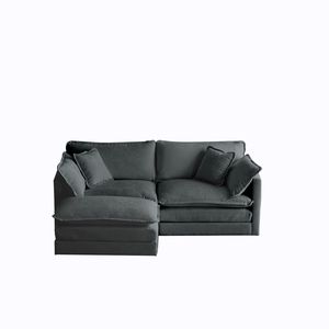 Divano a Due Posti in Ciniglia per Spazi Ridotti con 1 Pouf, Divano Componibile a L con 1 Poggiapiedi - Product Image 5