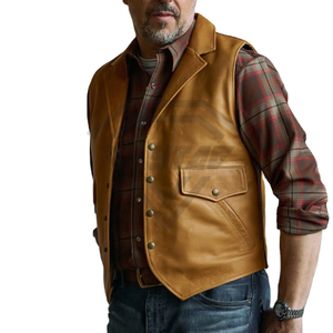 Gilet en cuir véritable marron de qualité supérieure pour homme - Gilet de style western classique avec boutons-pression, prix abordable, gilet en cuir personnalisé OEM - Product Image 1