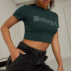 Women's <b>Crop</b> Tee 100% Cotton Short Sleeve <b>Top</b> Selling New Fashion Summer Casual Street Style - Product Image 1