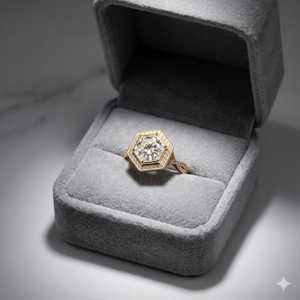 Bague Art Déco vintage en or jaune 14K avec diamant hexagonal de 2,01 carats, taille Milgrain, cultivé en laboratoire, bijou de fête, cadeau pour mariage, charmes - Product Image 4