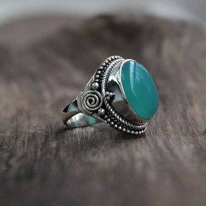 แหวนพลอยอะควาคาลซีโดนี เงินแท้ 925 แหวนดีไซน์เก๋ สไตล์โบโฮ สำหรับผู้หญิง - Product Image 2