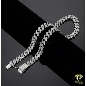 Collar de Cadena Cubana con Diamantes de Moissanita Premium, Plata de Ley 925, Acabado en Oro Blanco Baguette, Cadena de Moda - Product Image 2