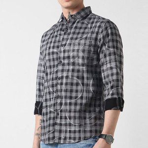 Men's Plaid Printed Long Sleeve Casual Shirt Turn-<b>down</b> Collar 100% Cotton Breathable Autumn Wear Shirt - Product Image 1