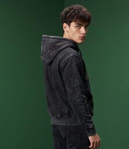 Sweat à capuche zippé noir pour homme de haute qualité avec strass, coupe droite, décontracté, pour l'automne, imprimé pailleté, en molleton bouclette, OEM - Product Image 4