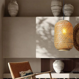 Lampe suspendue en bambou pour la décoration du plafond de la maison, lampe suspendue tissée naturelle - Product Image 4