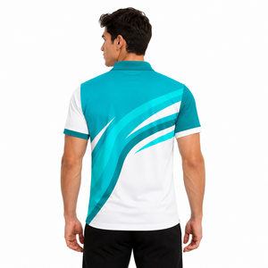 Wholesale Custom Printed Teal White Knitted Quick Dry Men's for <b>Shirt</b> Polyester Heat-Transfer Printing Sports Golf Corporate - Product Image 4