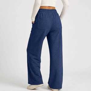 Womens <b>Navy</b> <b>Blue</b> <b>Wide</b> <b>Leg</b> Sweatpants High Waist Drawstring Casual Loose Fit Lounge <b>Trousers</b> Soft Comfortable Everyday Streetwear - Product Image 2