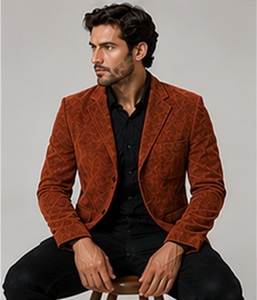 Blazer décontracté et habillé pour homme Gravs, 100 % polyester, en velours tricoté, double boutonnage, col en V, coupe-vent, style italien, 140g, uni - Product Image 5