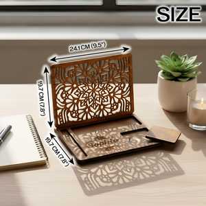 Wooden Bookend <b>Stand</b> With Laser Cut Design Personalized Name <b>Holder</b> For Desk Organization Minimalist Style Rectangle Shape - Product Image 5