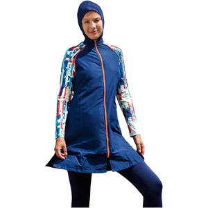 Traje de Baño Burkini de 2 Piezas para Mujer, Cuello Redondo, Corte Alto, Secado Rápido, Transpirable, Estampado Frontal, Tallas Grandes - Product Image 1