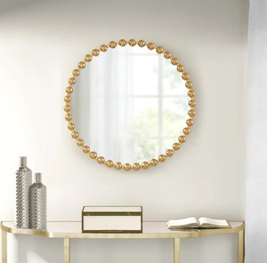 Beaded Gold Round Wall <b>Mirror</b> – Decorative Metal <b>Frame</b> <b>Mirror</b> for Living Room, Bedroom & Luxury Home Decor - Product Image 1