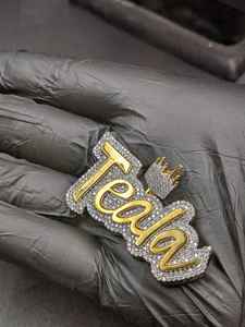 จี้เพชรโมอิสซาไนต์แบบกำหนดเองพร้อมมงกุฎ ชุบทอง สำหรับงานปาร์ตี้ฮิปฮอป ทำจากเงินแท้ 925 เครื่องประดับจี้และชาร์มคุณภาพสูง - Product Image 4