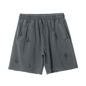 Shorts en jean délavé et vieilli personnalisés pour hommes, style baggy, en tissu éponge, streetwear décontracté, avec logo frontal, multi-poches, taille élastique en nylon, OEM - Product Image 3