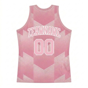 Conjunto de Uniforme de Baloncesto Rosa Sublimado Personalizado, Unisex, Transpirable, con Estampado Geométrico, Camiseta sin Mangas y Pantalones Cortos, para Equipos, Todas las Temporadas - Product Image 4