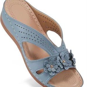 Retro Floral Design Sexy Women's Casual Slip-On High Top Slide Slippers Wedge <b>Heel</b> Beach Sandals Plus Size Peep <b>Toe</b> Fashion - Product Image 4