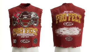 Gilet streetwear sans manches pour homme, effet vieilli, avec impression graphique personnalisée, en jersey de coton décontracté, col à rivets, style t-shirt musculaire - Product Image 5