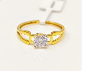 Bague solitaire de luxe en or massif 22 carats pour femme, anneau moderne à queue fendue en or jaune, sertie de zirconiums étincelants, bijou raffiné, cadeau - Product Image 3