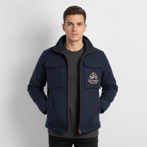 Chaqueta de Forro Polar Azul Marino para Hombre de Outpost Supply Co, con Logotipo Bordado y Cierre de Cremallera, Estilo Workwear - Product Image 3