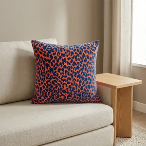 Coral Orange Velvet Pillow Cover home textiles with <b>Navy</b> <b>Blue</b> Leopard Print Decorative <b>Throw</b> Cushion Case <b>for</b> <b>Sofa</b> - Product Image 6