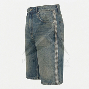 Custom Rhinestone Denim Shorts <b>Mens</b> Cotton Jean Shorts Crystal <b>Studded</b> Streetwear OEM Process Impex - Product Image 2