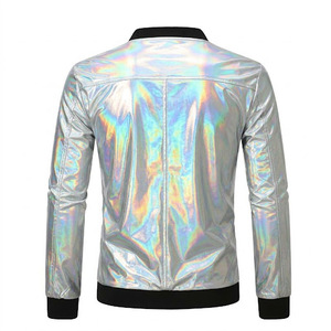 Chaqueta Bomber de PU para Hombre, Cuello Alto, Cierre Completo, Corte Ajustado, Estilo Urbano, Manga Regular, Moda Casual, Ropa Urbana y para Exteriores - Product Image 2