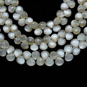 Cuentas de Piedra Lunar Gris Natural de Calidad AAA, Forma de Corazón Facetado, 8-8.5mm, Cuentas de Piedra Briolette para la Fabricación de Joyas - Product Image 1