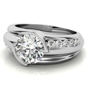 Anillo de compromiso para hombre con diamante cultivado en laboratorio de corte redondo en oro blanco - Product Image 3