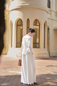 Pantalones de Vestir Elegantes para Mujer, Blancos, de Pierna Ancha, Cintura Alta, Cierre de Gancho y Cremallera Delantera, Estilo Minimalista para Oficina, NERINA - Product Image 4